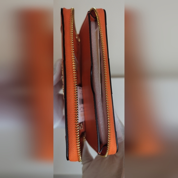 Orange Michael Kors Large Flat Phone Case Wristlet Wallet Grid Poppy - Picture 3 of 7